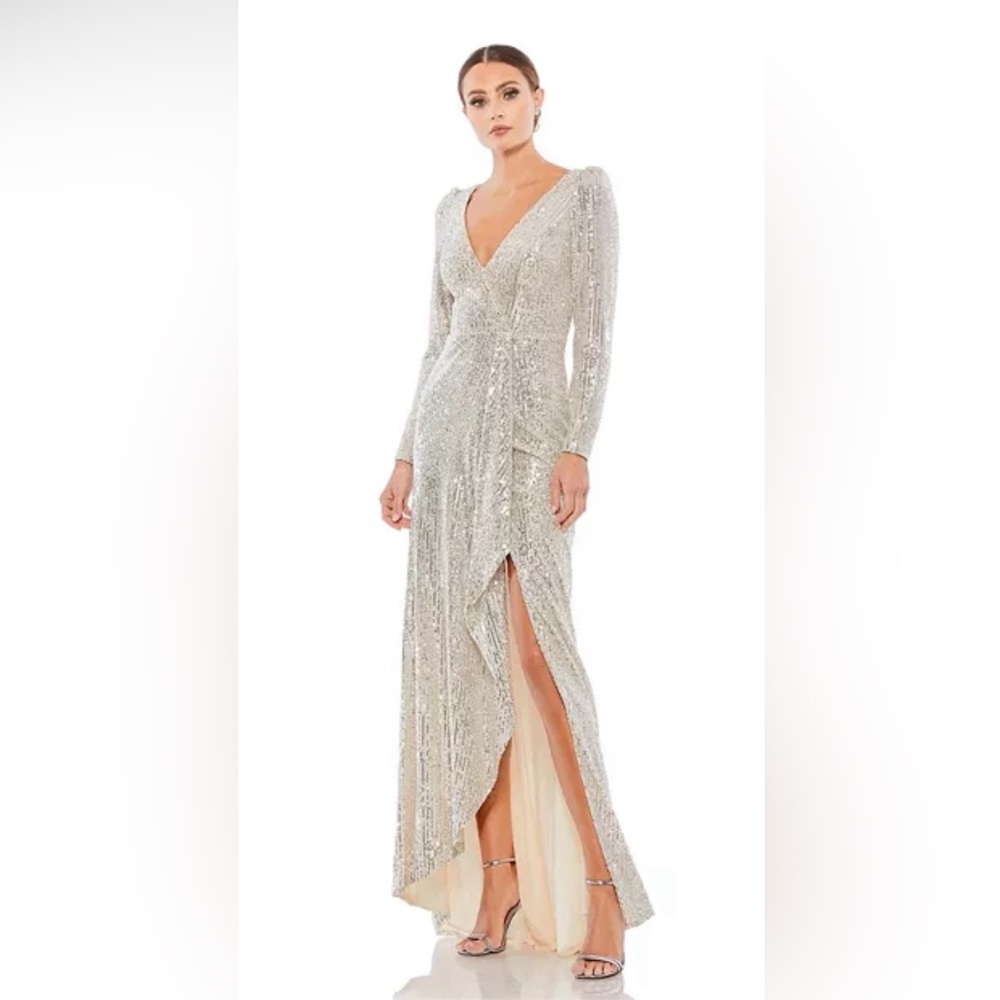 Ieena for Mac Duggal SEQUIN faux WRAP EVENING GOWN size 8 New